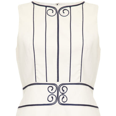 ARCHIVE - 1960s Louis Feraud For Rembrandt White Mini Dress With Navy Appliqué