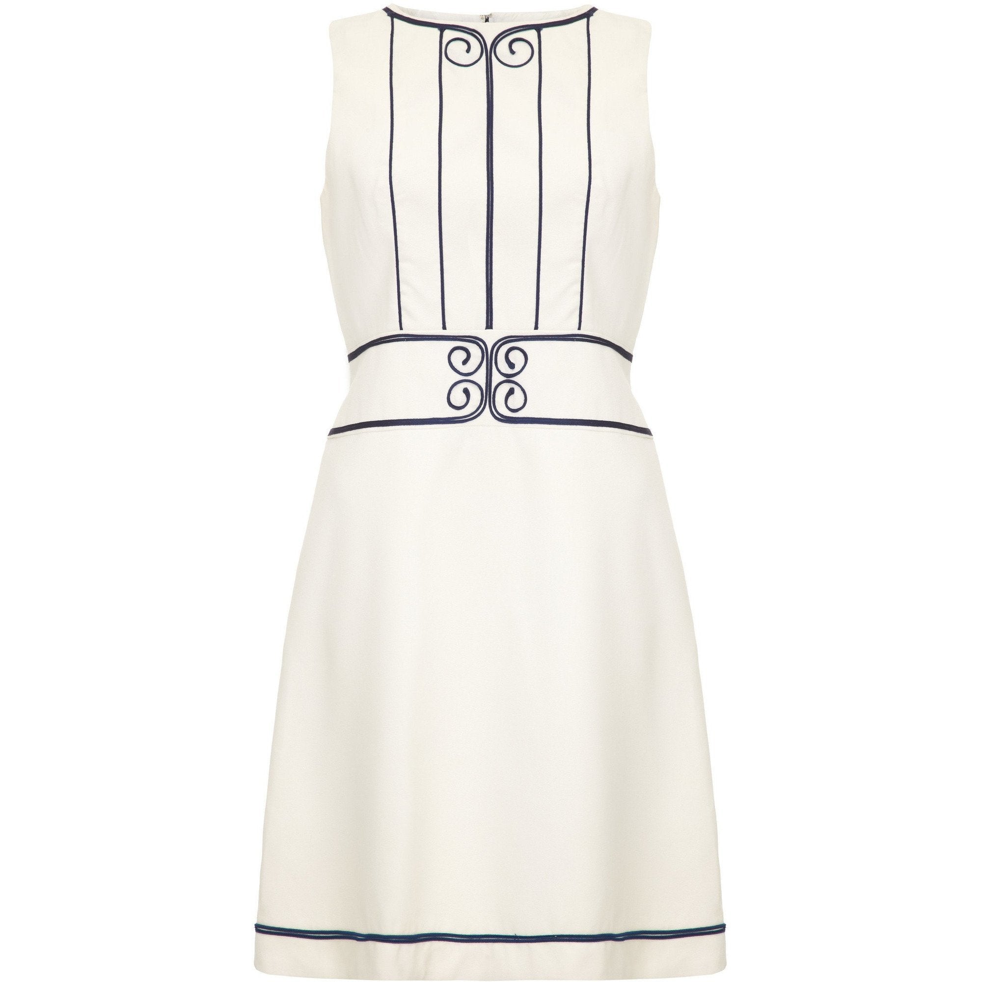 1960s Louis Feraud For Rembrandt White Mini Dress With Navy Appliqué