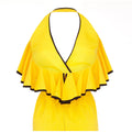 1960s Mollie Parnis Yellow & Black Halterneck Ruffle Dress