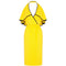 1960s Mollie Parnis Yellow & Black Halterneck Ruffle Dress