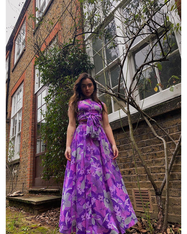 1960s or 1970s Purple Floral Skirt Set