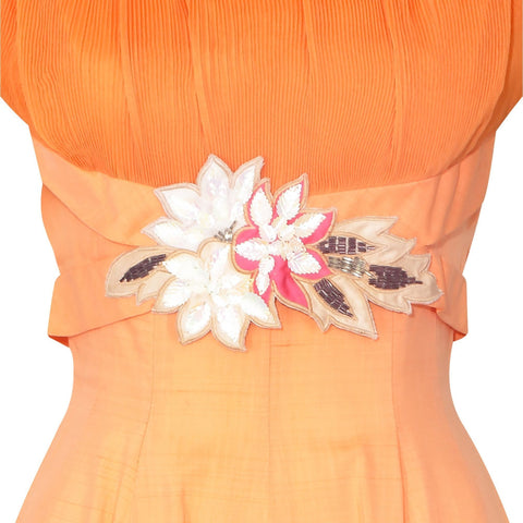 1960s Orange Floral Applique Dress
