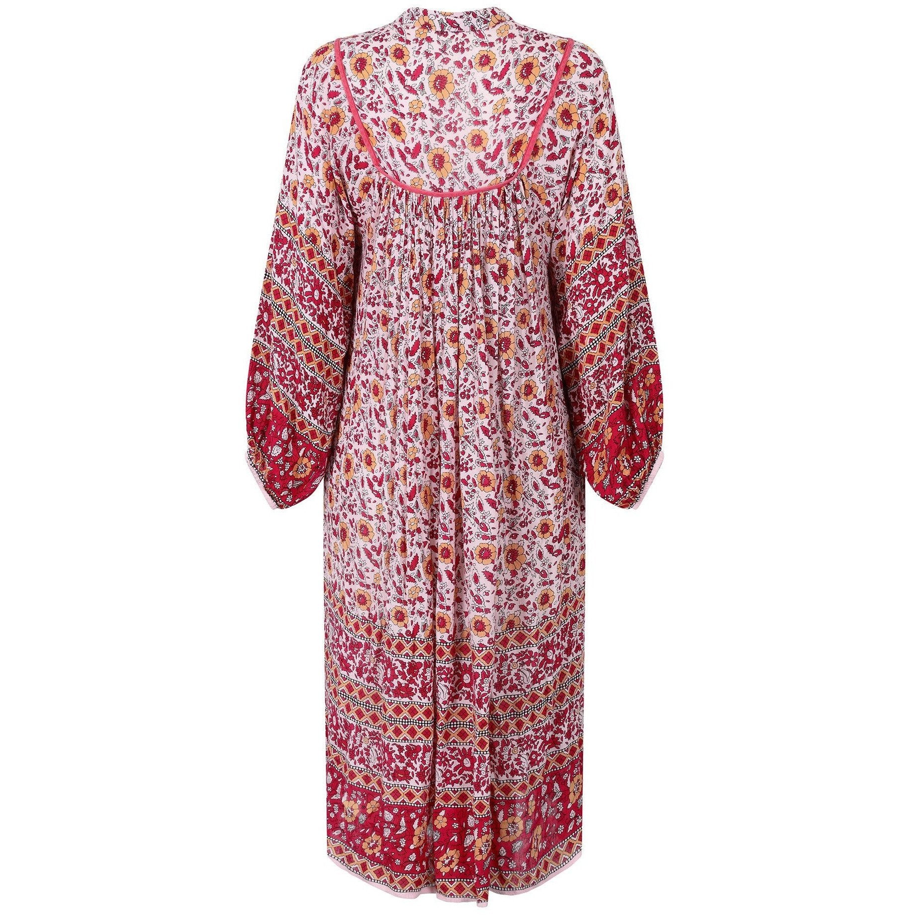 1960s Original Boho Paisley Print Indian Block Work Dress