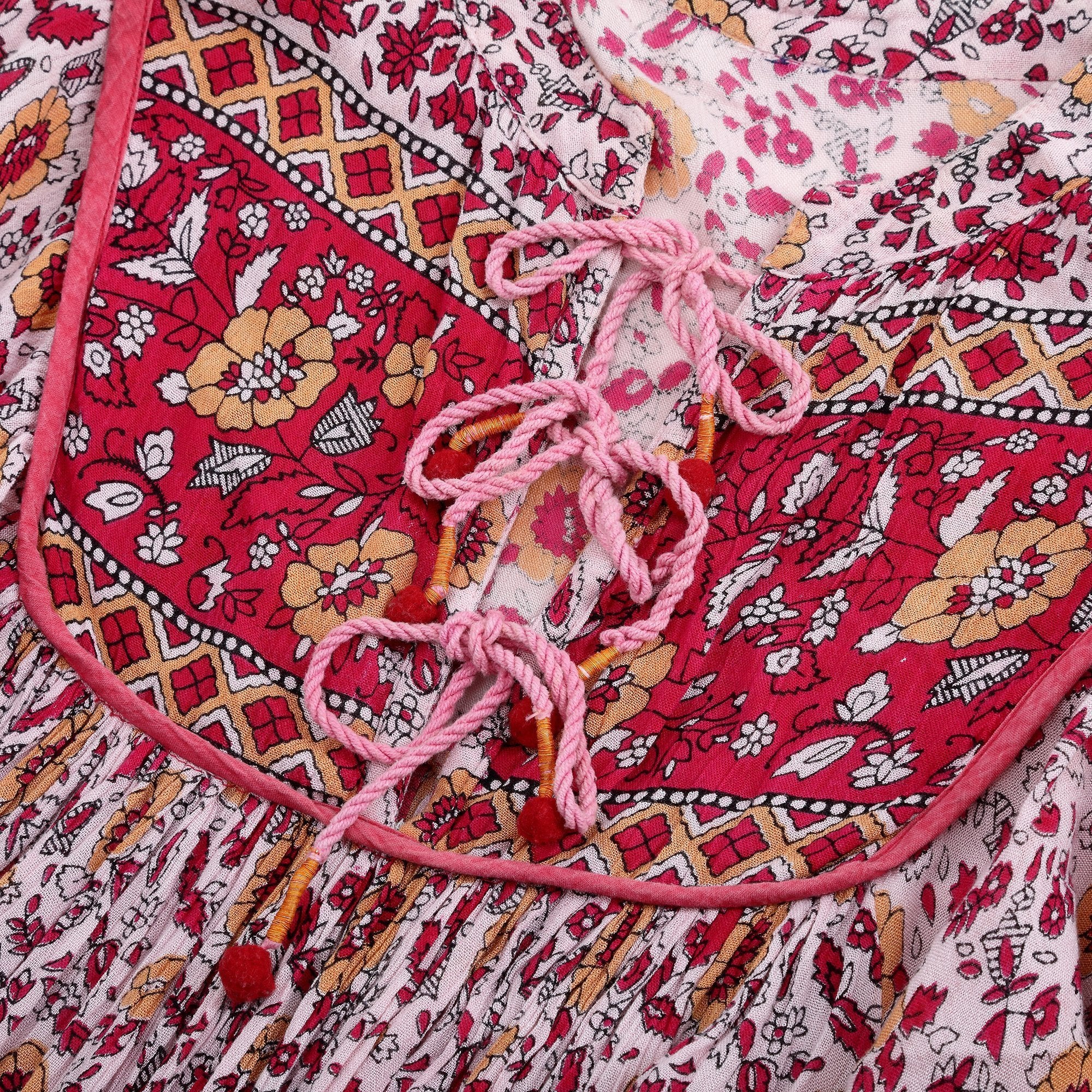 1960s Original Boho Paisley Print Indian Block Work Dress