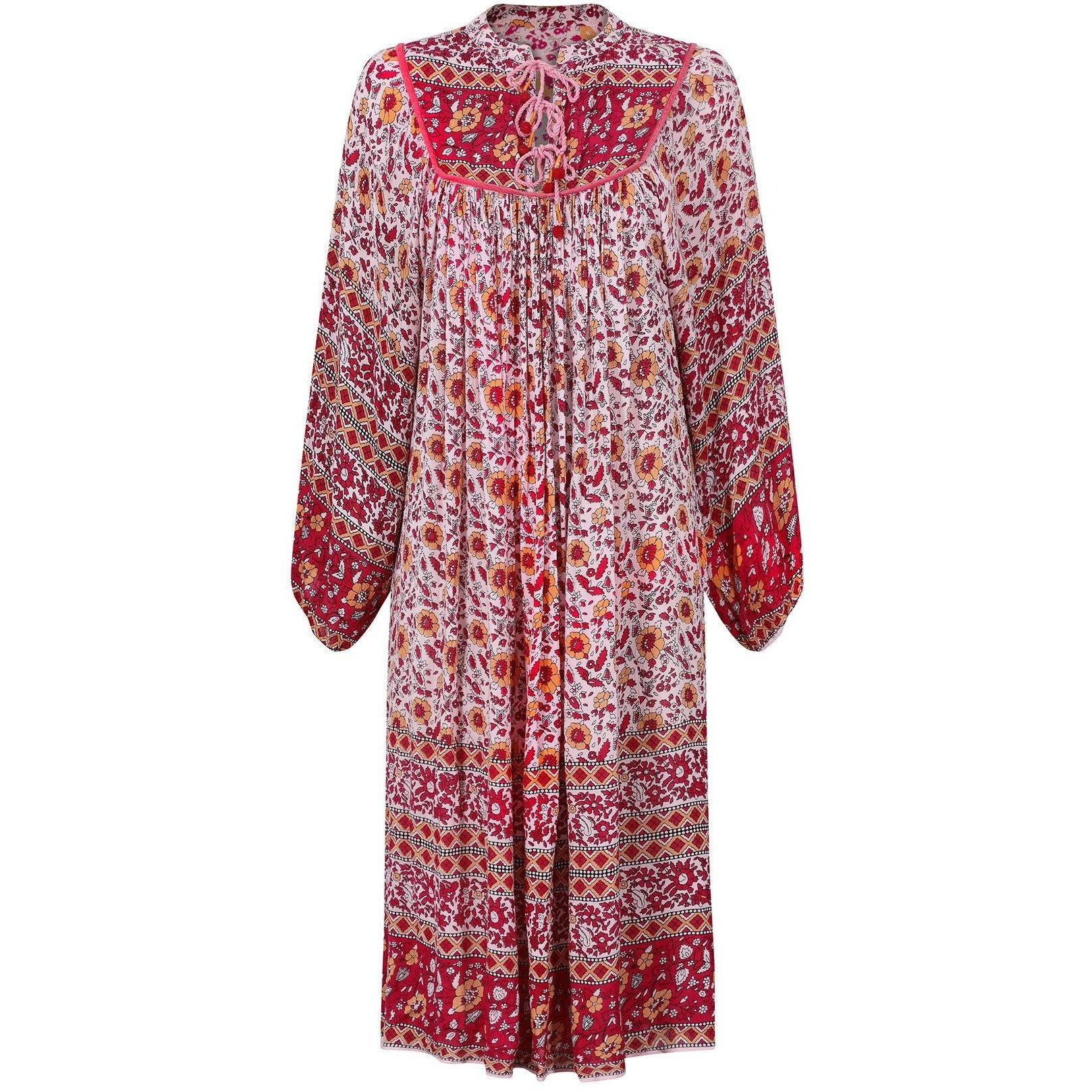 1960s Original Boho Paisley Print Indian Block Work Dress