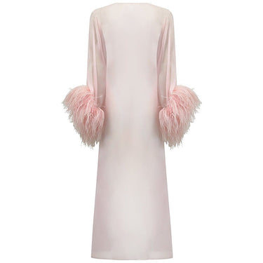 ARCHIVE - 1960s Pale Pink Chiffon Peignoir Gown With Feather Trim