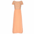 1960’s Peach Crepe Full Length Couture Dress with Beaded Bodice