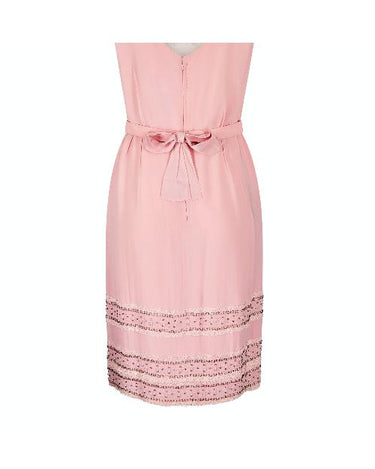 1960s Pink Georgette Sequin Beaded and Lace Dress