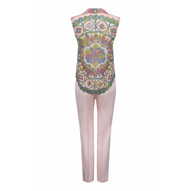 ARCHIVE - 1960s Pucci Silk Pale Pink Trouser Set With Vibrant Rosette Print