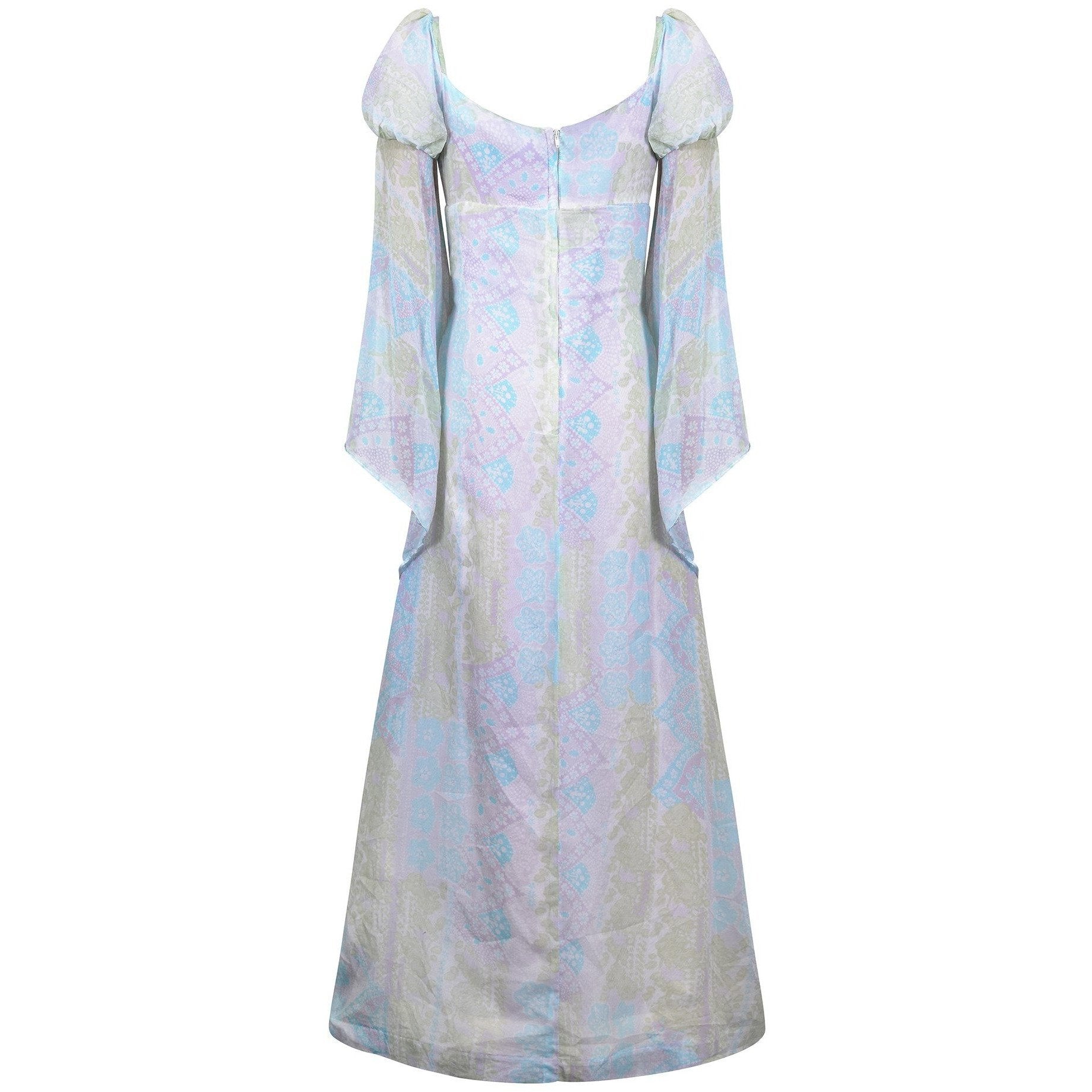 1960s Quad Pastel Mediaeval Style Angel Sleeve Maxi Dress