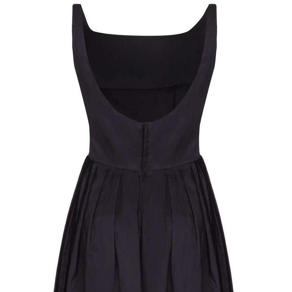 1960s Rappi Black Silk Taffeta Gown with Velvet Applique