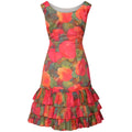 1960s Ruffle Tiered Orange and Pink Watercolour Floral Print Dress