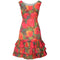 1960s Ruffle Tiered Orange and Pink Watercolour Floral Print Dress