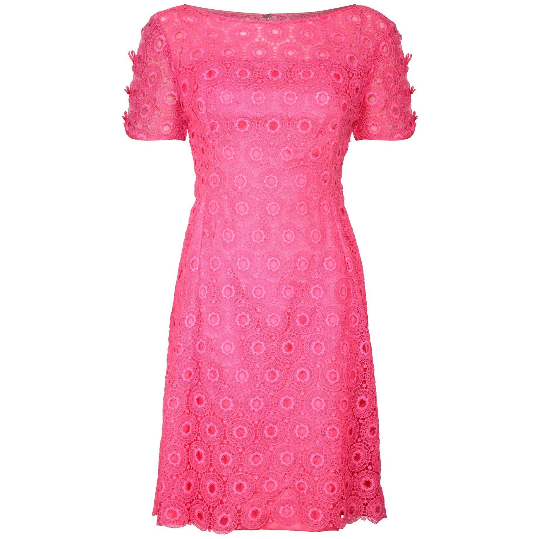 1960s Shocking Pink Eyelet Lacework Dress