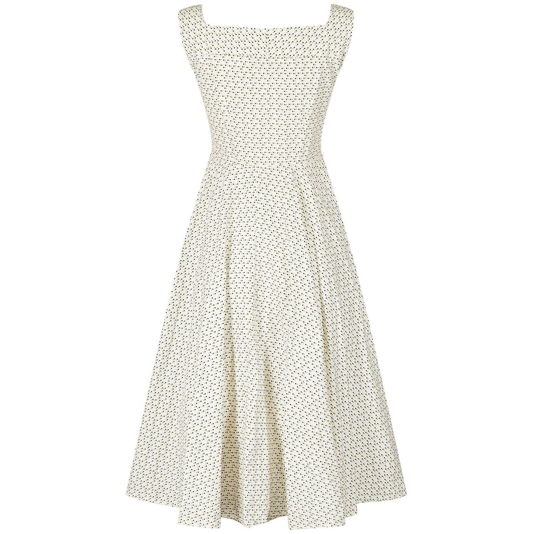 1960s Square Micro Print White Cotton Circle Dress