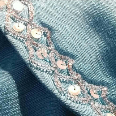 ARCHIVE - 1960s Turquoise Linen Mod Dress With Beaded Collar