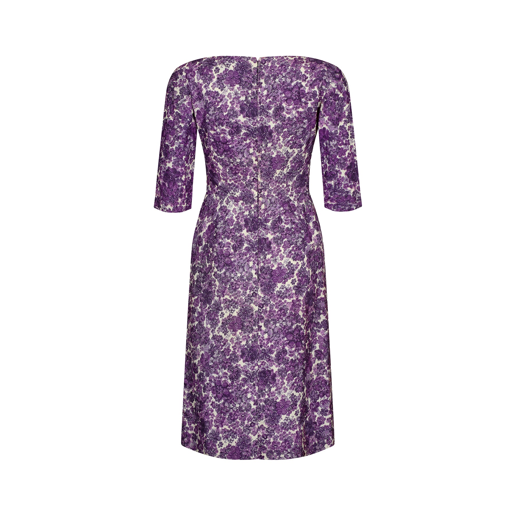 1960s Cresta Couture Purple Floral Print Dress