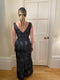 ARCHIVE: 1960s Grey Metallic Brocade Evening Gown With Cross Over Detail