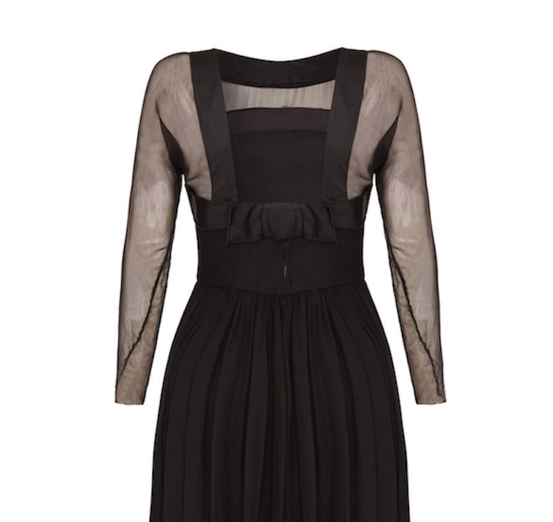 1960s Helena Barbieri Black Silk Chiffon Dress-CIRCA VINTAGE LONDON