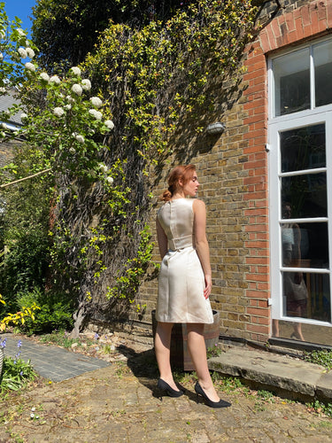 ARCHIVE - 1960s I. Magnin Cream Silk Occasion Dress With Diamante Detail