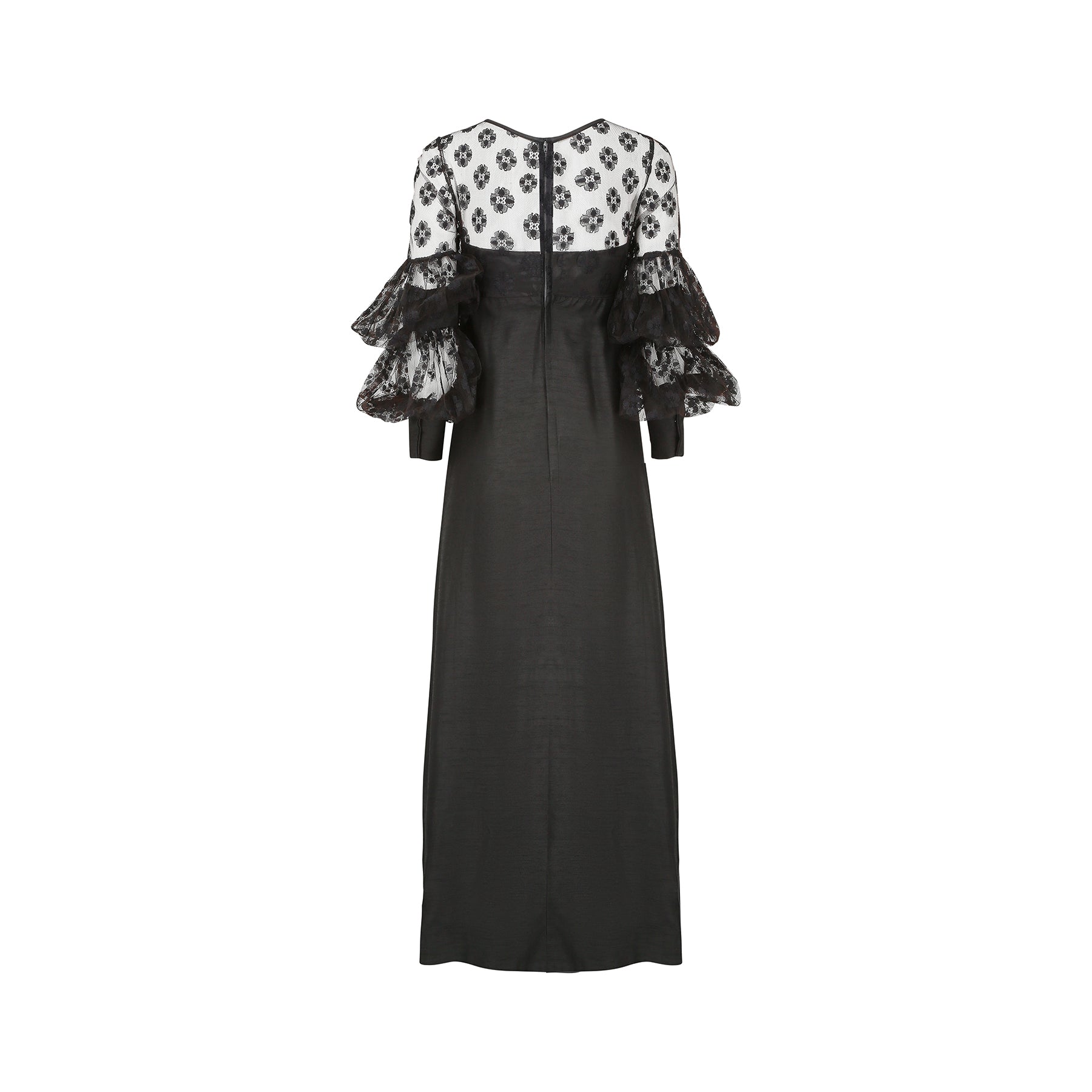 1960s Jean Varon Black Lace Maxi Dress