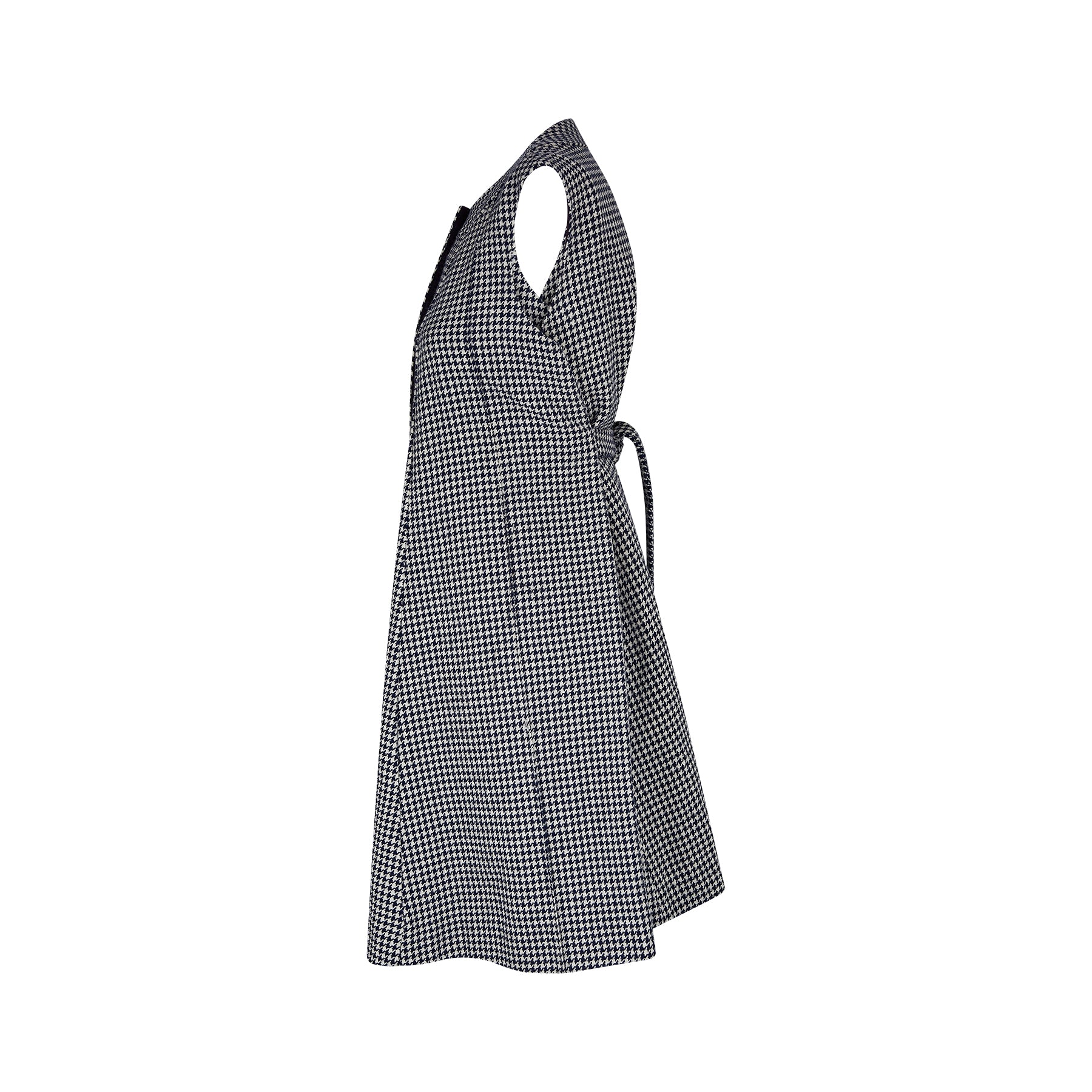 1960s Navy and White Houndstooth Check Woollen Trapeze Dress