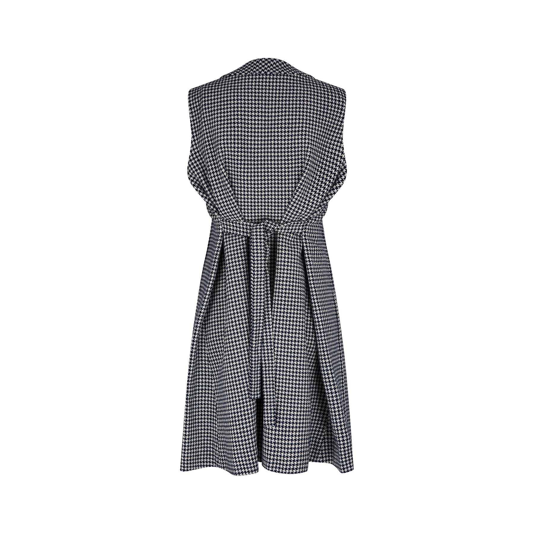 1960s Navy and White Houndstooth Check Woollen Trapeze Dress