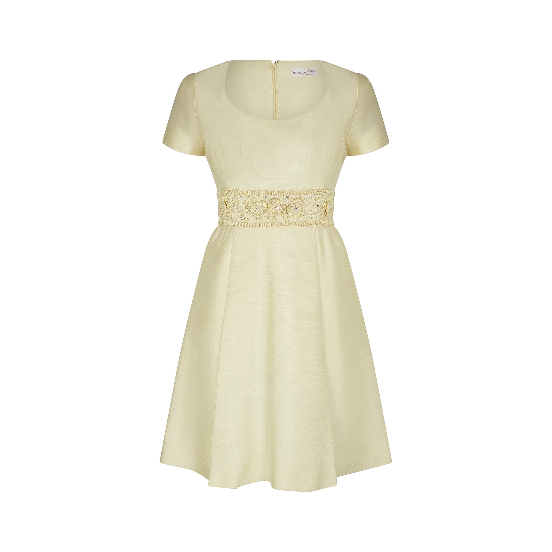 ARCHIVE - 1960s Pale Yellow Shift Dress with Applique Waistband