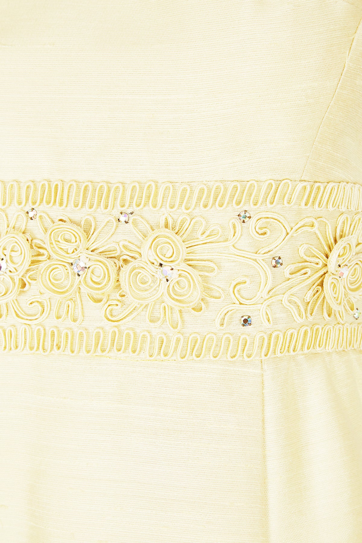 ARCHIVE - 1960s Pale Yellow Shift Dress with Applique Waistband