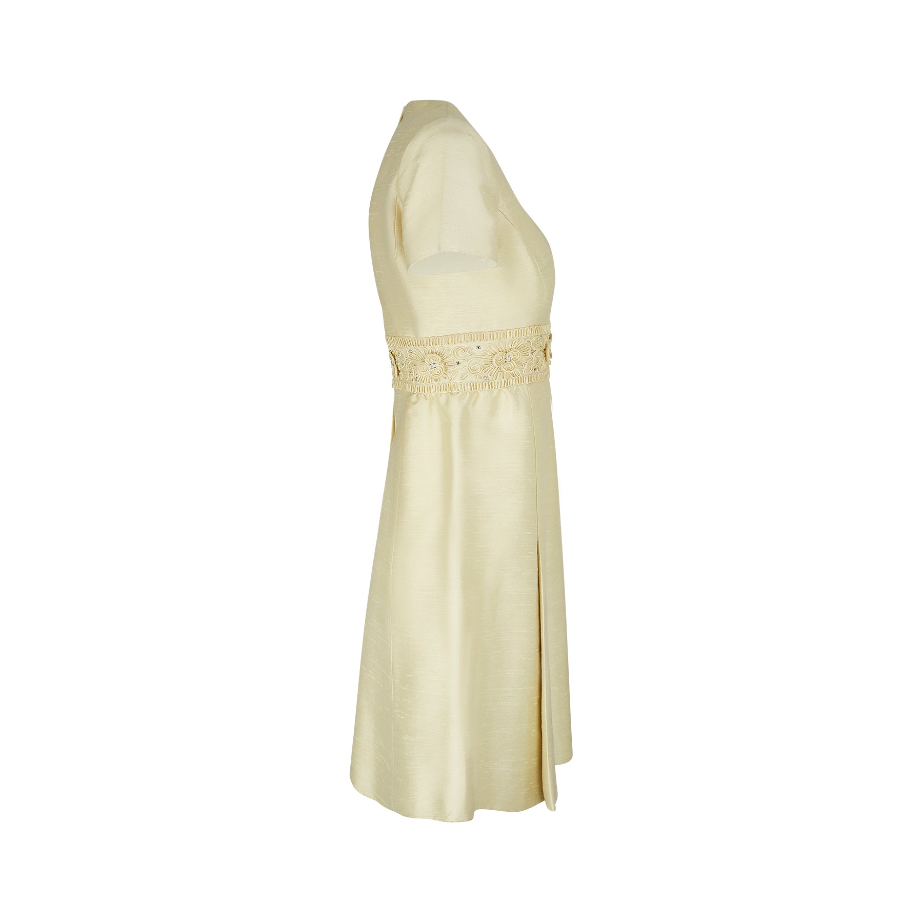ARCHIVE - 1960s Pale Yellow Shift Dress with Applique Waistband