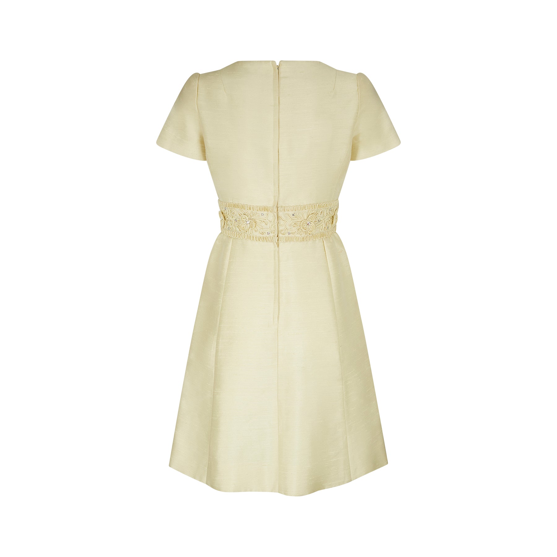 ARCHIVE - 1960s Pale Yellow Shift Dress with Applique Waistband