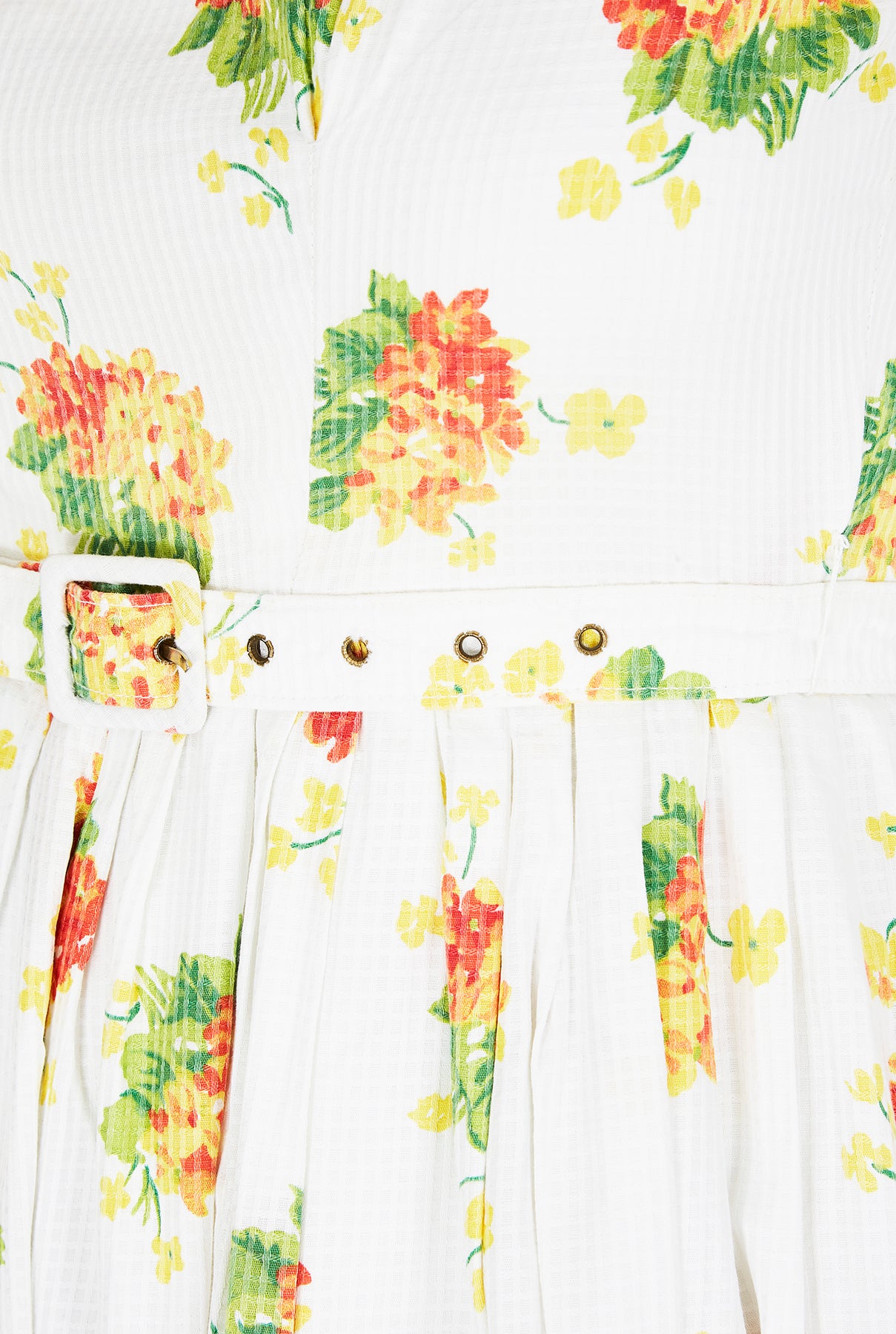 1960s Rhona Roy Waffle Cotton Floral Print Dress with Belt