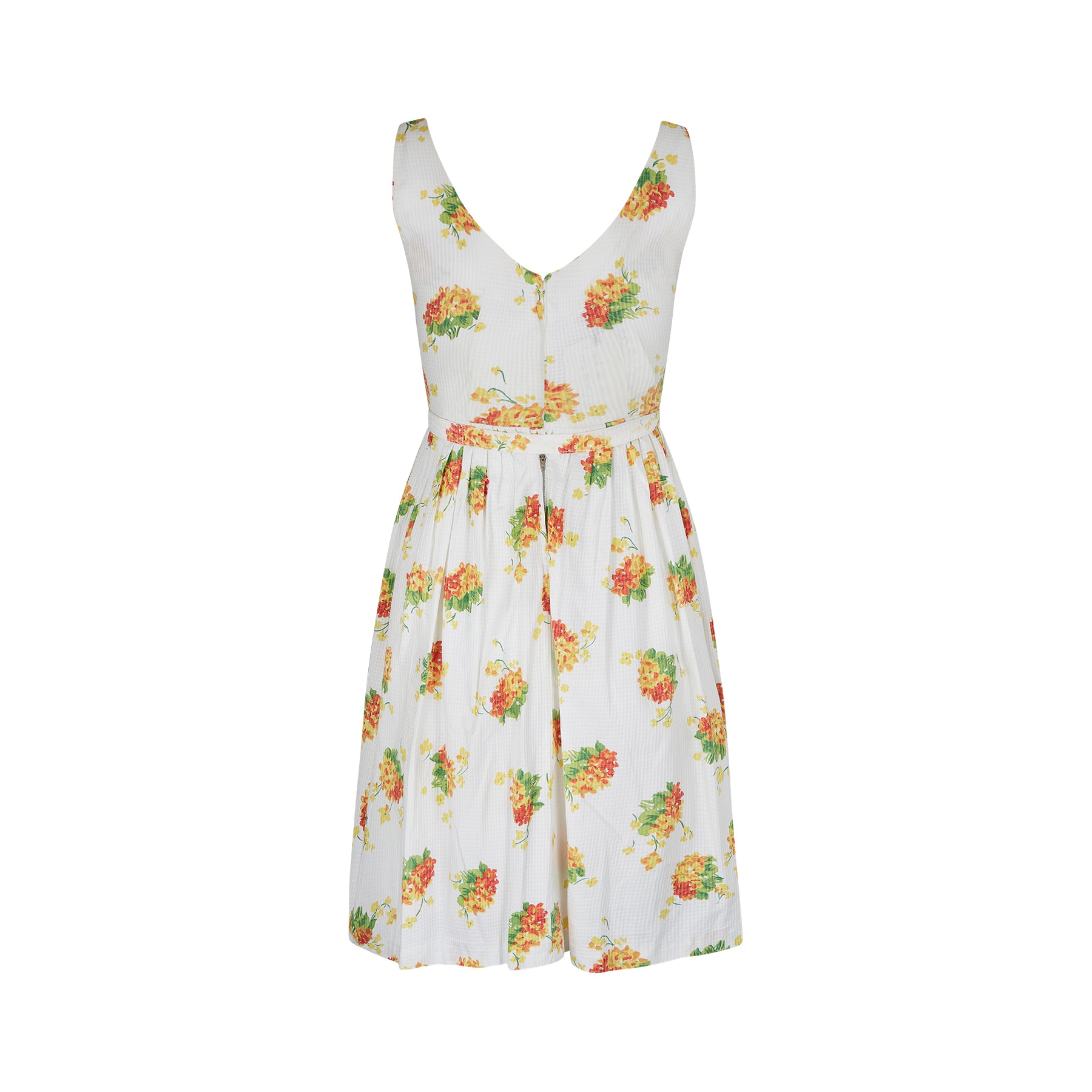 1960s Rhona Roy Waffle Cotton Floral Print Dress with Belt