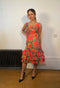 1960s Ruffle Tiered Orange and Pink Watercolour Floral Print Dress-CIRCA VINTAGE LONDON