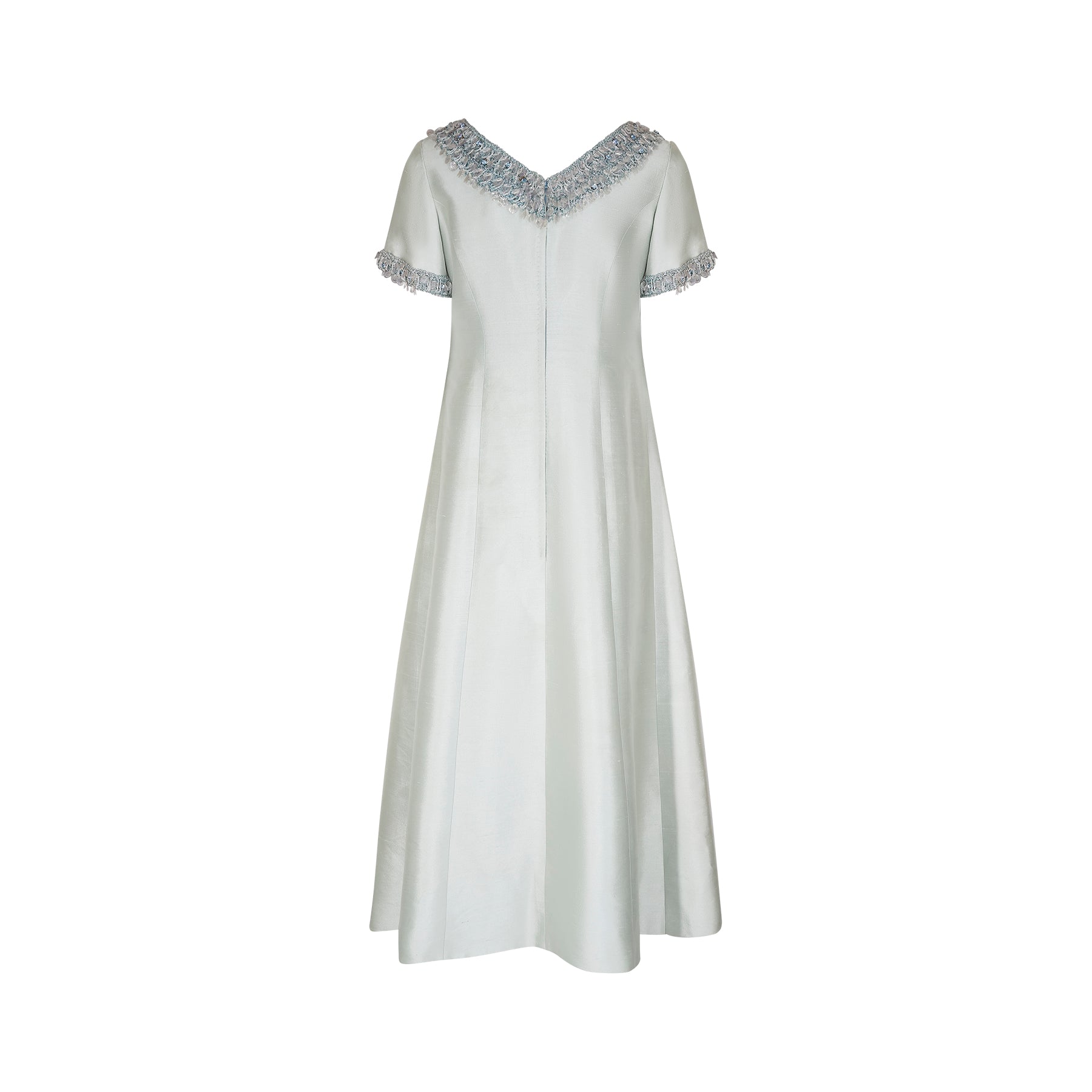1960s Pale Green Silk Gazar Embellished Couture Dress