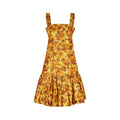 1950s Traina-Norrell Yellow Taffeta Silk Rose Print Dress
