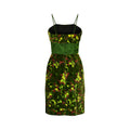 1960s Velvet and Green Satin Rose Print Dress