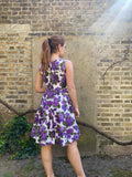 1960s Waffle Cotton Purple Floral Print Dress-Dress-CIRCA VINTAGE LONDON