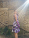 1960s Waffle Cotton Purple Floral Print Dress-Dress-CIRCA VINTAGE LONDON