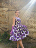 1960s Waffle Cotton Purple Floral Print Dress-Dress-CIRCA VINTAGE LONDON