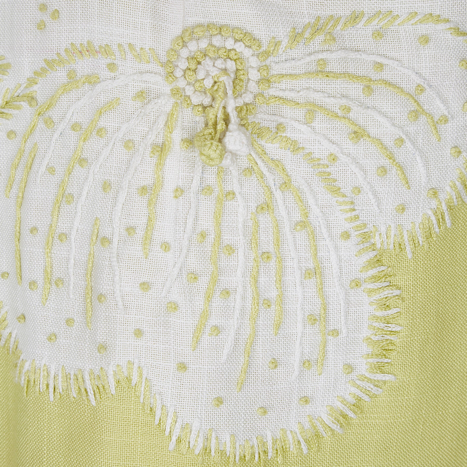 ARCHIVE: 1960s White and Lime Green Linen Dress with Embroidery