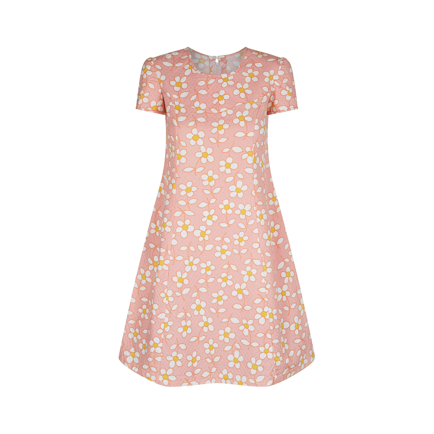 1960s A-Line Daisy Print Pink Dress