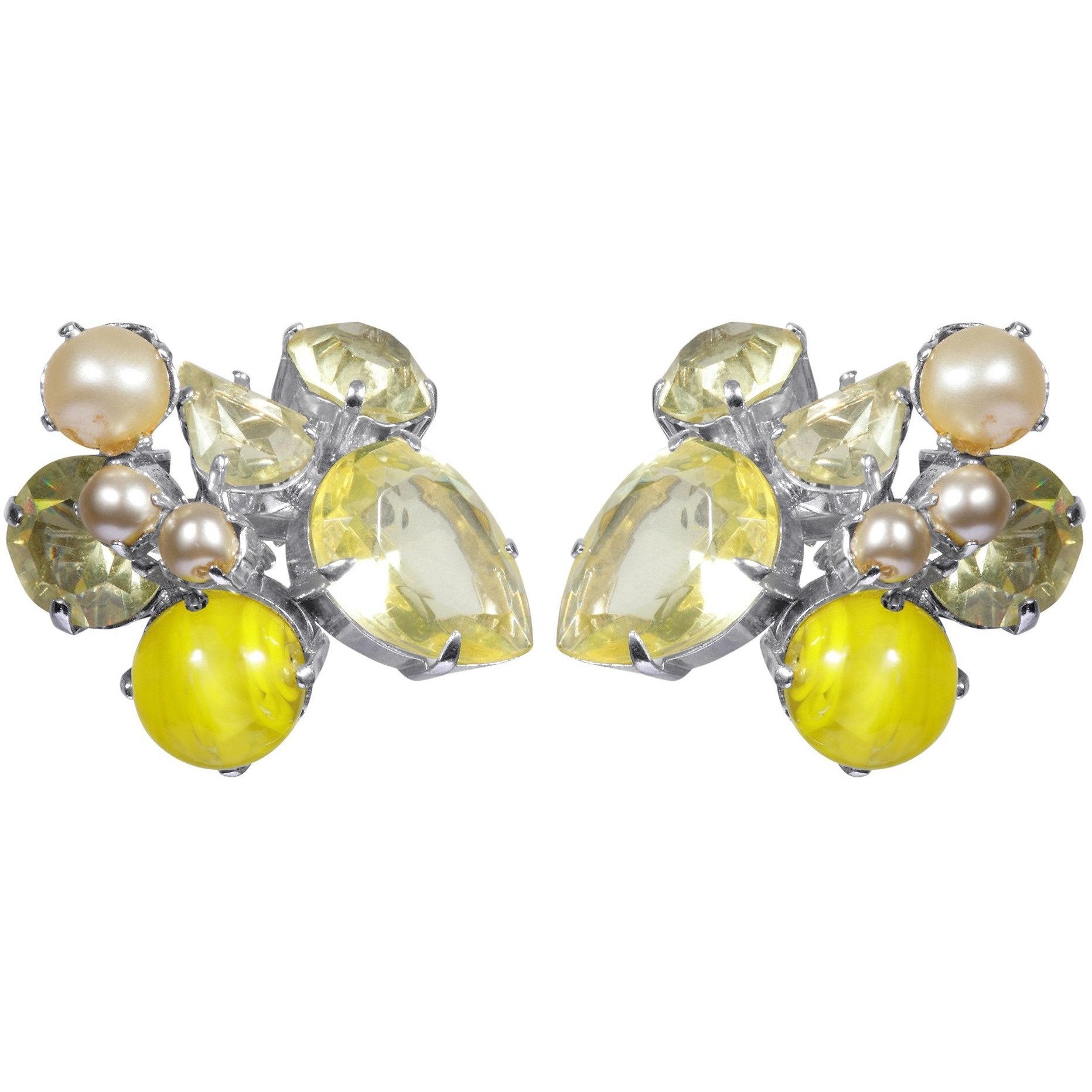 1961 Christian Dior Yellow and Pearl Cluster Earrings