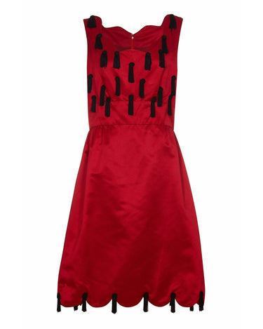 1970 Jo Copeland for Lisa Meril Red Silk Tassel Dress