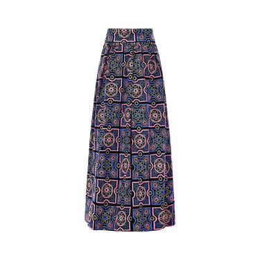 ARCHIVE - 1970s Adolfo Blue and Pink Embroidered Velvet Maxi Skirt