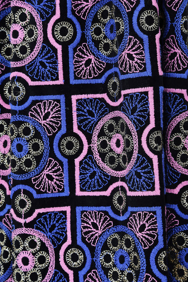 ARCHIVE - 1970s Adolfo Blue and Pink Embroidered Velvet Maxi Skirt