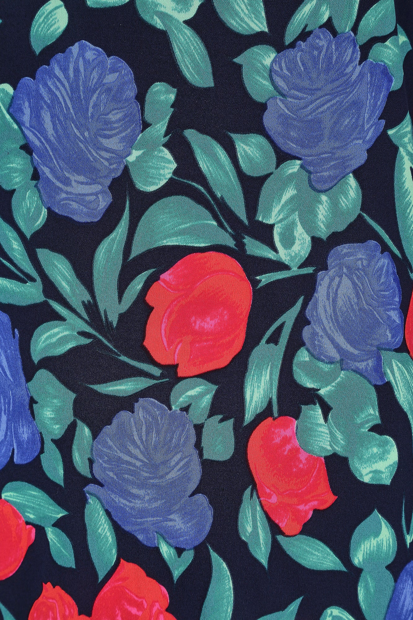 ARCHIVE - 1970s Blue and Red Rose Print Silk Jersey Dress