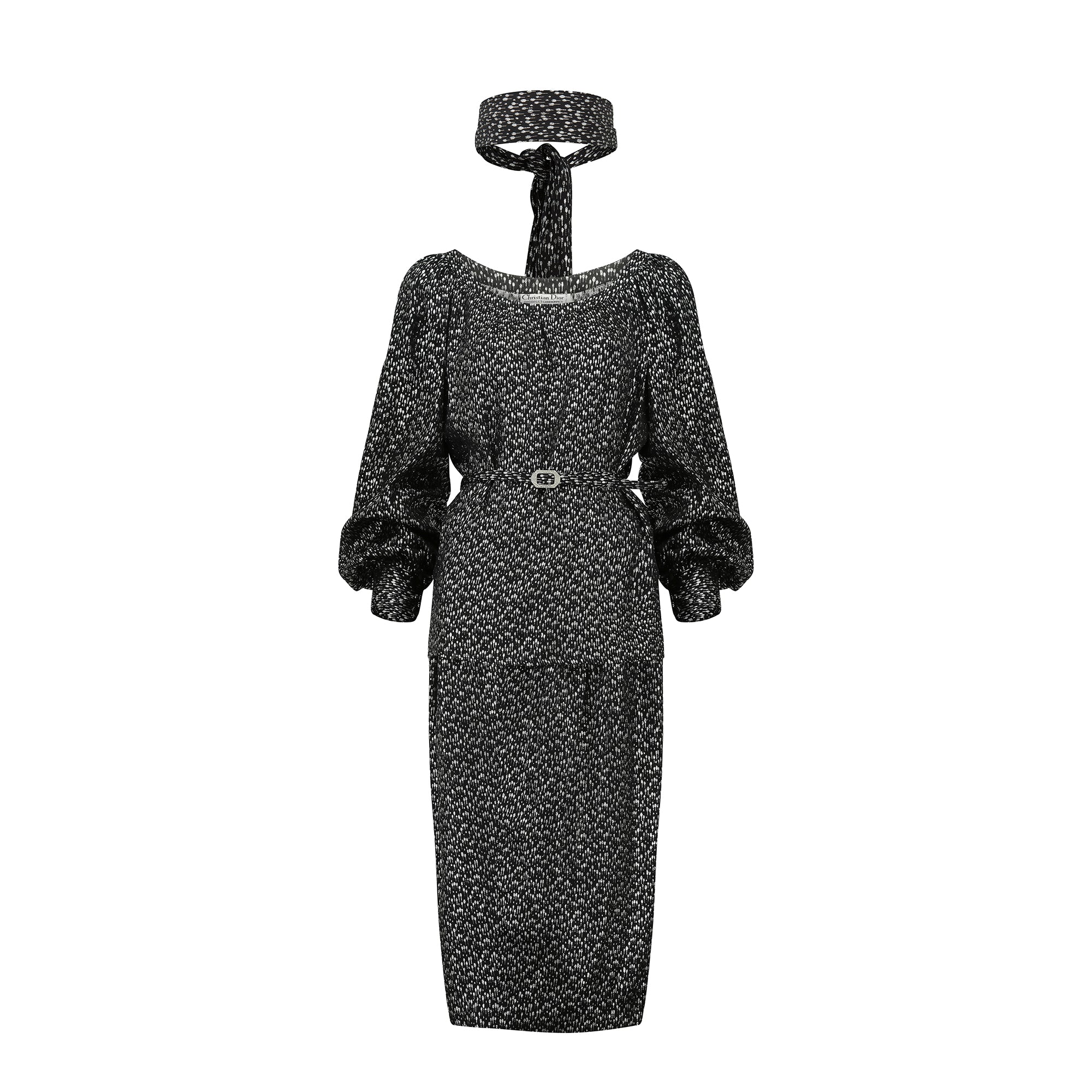 1970s Christian Dior Black and Silver Lame Skirt Suit (4 pieces)