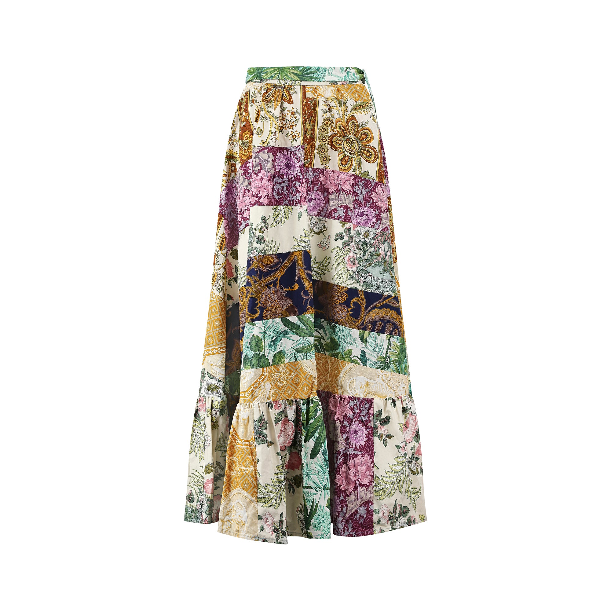 ARCHIVE - 1970s Cotton Patchwork Skirt with Deep Flounce