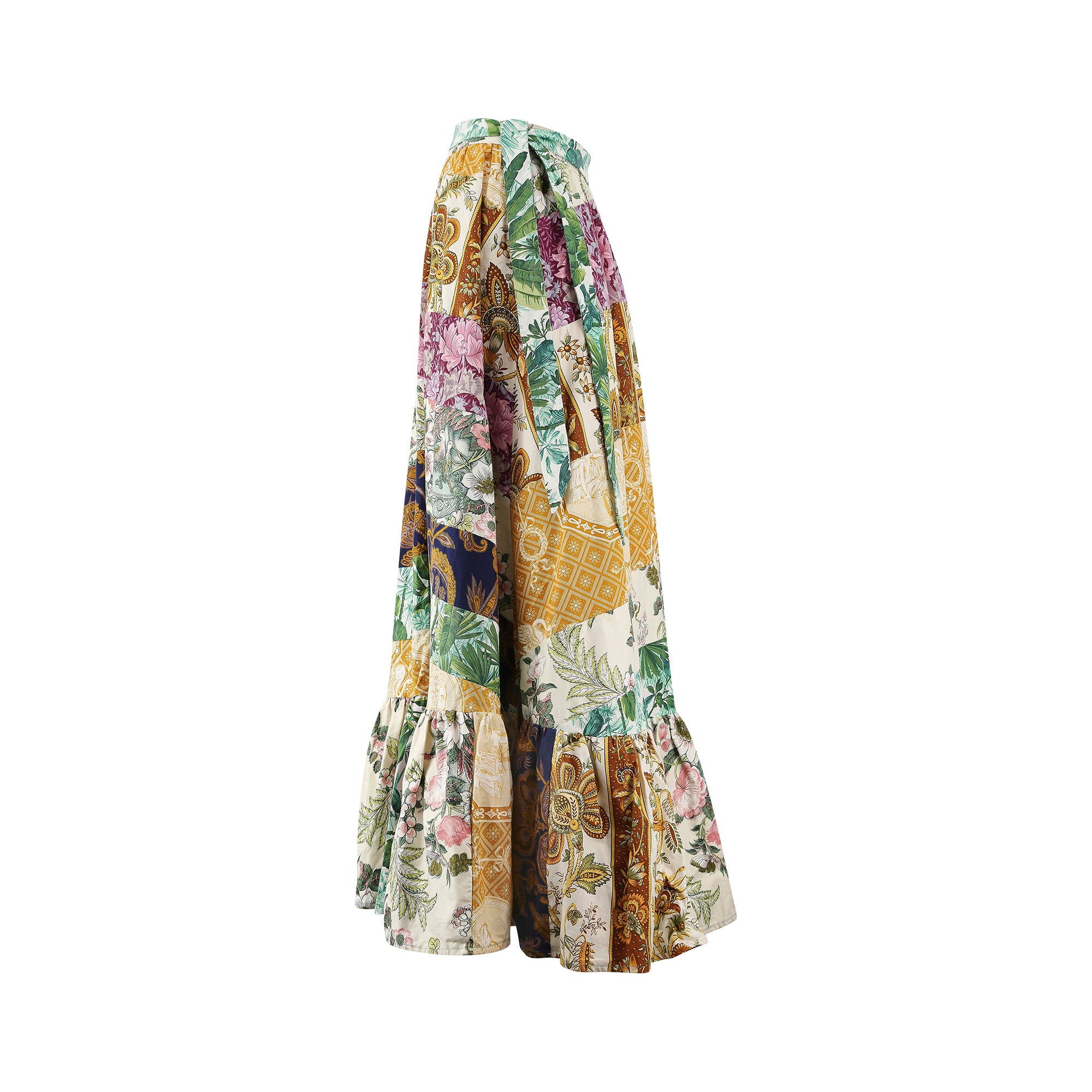 ARCHIVE - 1970s Cotton Patchwork Skirt with Deep Flounce